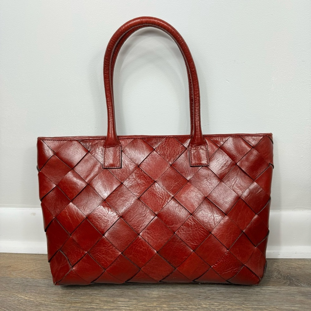 Wilsons Leather Vintage Woven Red Tote Purse